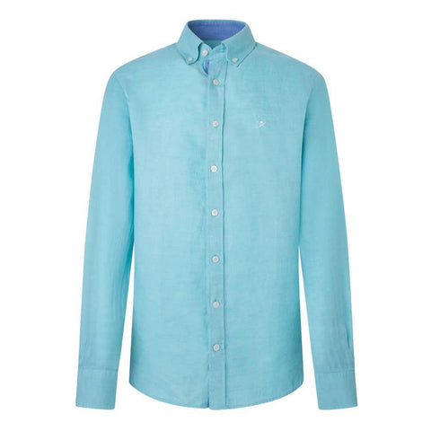 Hackett London Men's Linen Herringbone Shirt, Blue (Lt Aqua), 3XL