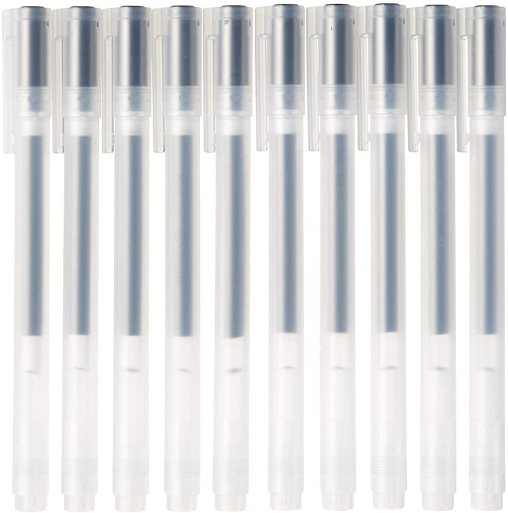 MUJI Gel Ink Ballpoint Pen Cap Type 10-Pieces Set, 0.38 mm Nib Size, Black