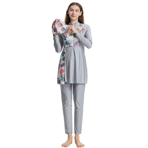 Burkini Swimsuits for Women Islamic Muslim Swimsuits Modest Swimsuits Full Body Swimwear Long Sleeve Rash Guard Swimming Tops Pants Hijab 3PCS Sun Protection Surfing Suit Swimming Costume Gray L