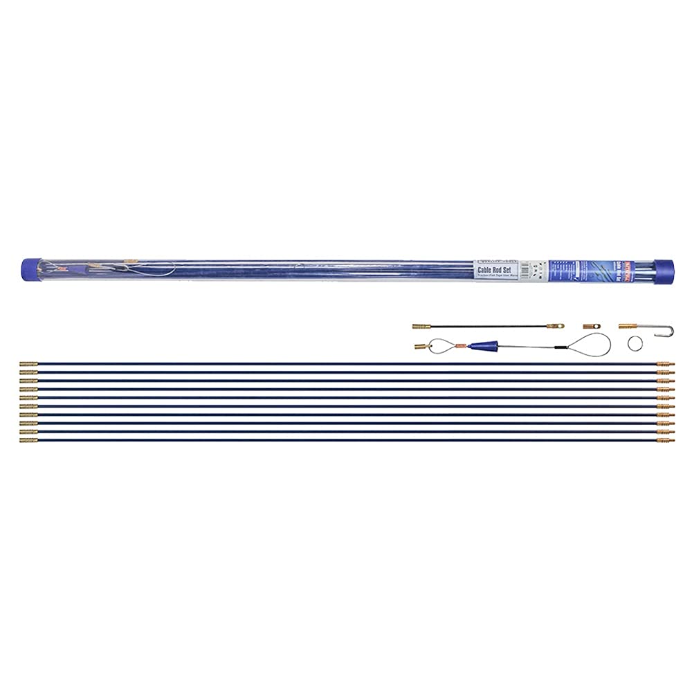 Faithfull FAICRS1000 10M Cable Access Rod and Accessories Kit - 15 Pieces Including 10 x 1000 mm Rods, Blue
