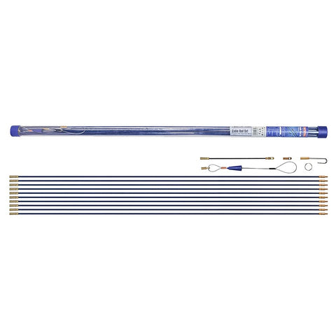Faithfull FAICRS1000 10M Cable Access Rod and Accessories Kit - 15 Pieces Including 10 x 1000 mm Rods, Blue