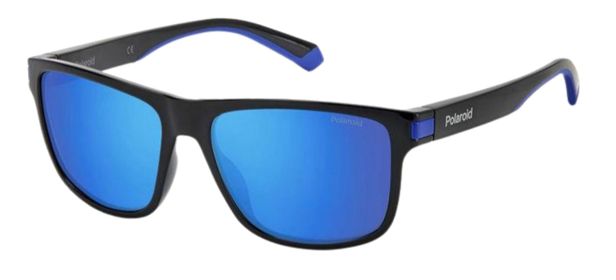 Polaroid Sunglasses Men's PLD 2123/S Rectangular Sunglasses, Black Blue/Polarized Blue, 57mm,16mm