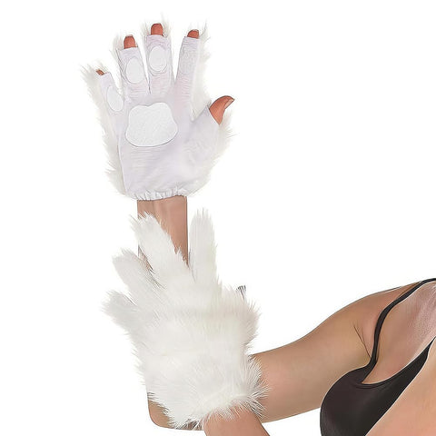 Amscan White Furry Gloves Costume Accessory - (1 Count) - Perfect for Halloween & Theme Parties Dress-Up Fun