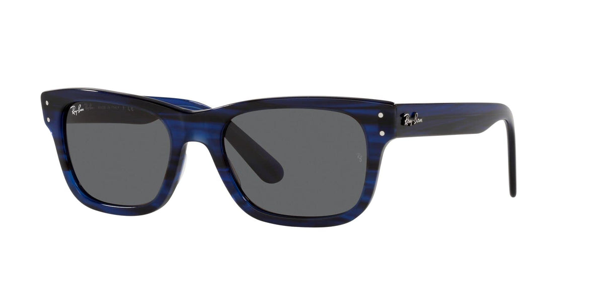 Ray-Ban Men's RB2283 Mr. Burbank Rectangular Sunglasses, Striped Blue/Dark Grey, 52 mm