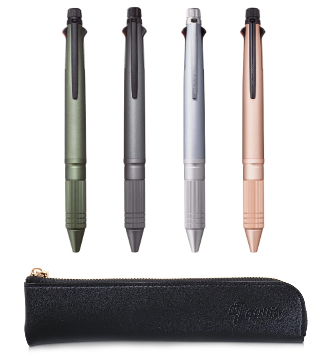 QULLITY Uni Jetstream 4&1 Metal Edition 0.5 multifunction Pen (Black/Red/Blue/Green and Mechanical Pencil) 4 Colors Set, original Black slim pen case