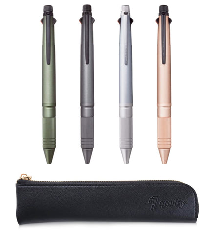 QULLITY Uni Jetstream 4&1 Metal Edition 0.5 multifunction Pen (Black/Red/Blue/Green and Mechanical Pencil) 4 Colors Set, original Black slim pen case