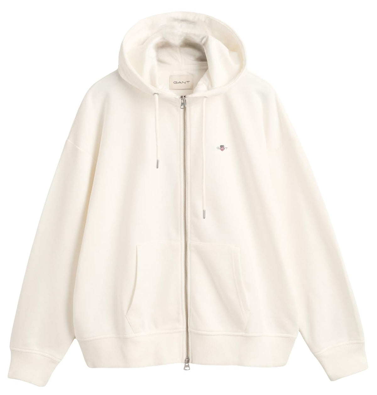GANT Women's Shield Zip Hoodie Hooded Sweatshirt, Eggshell, L