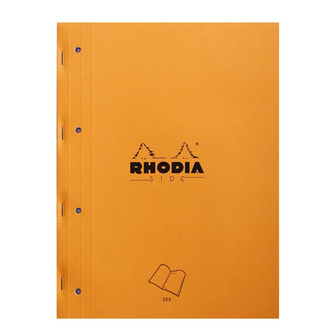 RHODIA 118016C - Orange Side Stapled Notepad - A4 - Small Squares - 80 Detachable Sheets 4 Hole Punched - 80G Clairefontaine Paper - Soft and Resistant Cover - Basics