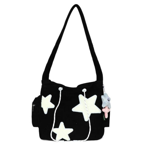 BLUEGALA Cute Star Messenger Bag, Y2k Crossbody Bag? Kawaii Purse Canvas Crossbody, Aesthetic Shouder Bag For Women Teen Girls School, B-black, One Size, xxb-1017-01
