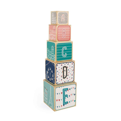 Janod Sophie La Girafe Collection 5 pc Wooden Stacking Pyramid - Ages 12+ Months - J09503