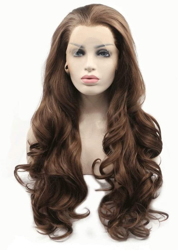 Xiweiya 6# Mixed Brown Wig Long Chocolate Brown Body Wave Wig 13x3 Lace Front Wig Soft Wig Free Part Dark Brown Lace Frontal Wig Heat Resistant Fiber Hair 180% Density Glueless Wig for Women 24inch