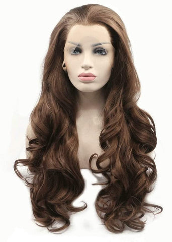 Xiweiya 6# Mixed Brown Wig Long Chocolate Brown Body Wave Wig 13x3 Lace Front Wig Soft Wig Free Part Dark Brown Lace Frontal Wig Heat Resistant Fiber Hair 180% Density Glueless Wig for Women 24inch
