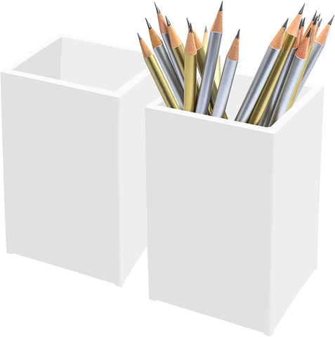 BLITZ SAT-USA Milky White Pen Holder (2 PCS) - Pen Holder for Desk, Office Work Table - Acrylic Organizer for Pens, Pencils, Desk Accessories - Size: 2.6x2.6x4