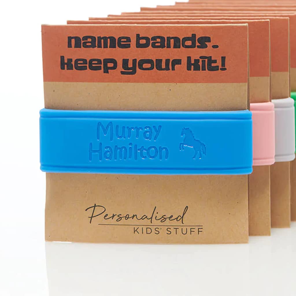 Personalised Bottle Band, Silicone, Water Bottle Name Bands, Label for Kids Bottles, Dishwasher Safe (Light Blue)