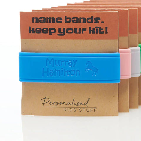 Personalised Bottle Band, Silicone, Water Bottle Name Bands, Label for Kids Bottles, Dishwasher Safe (Light Blue)