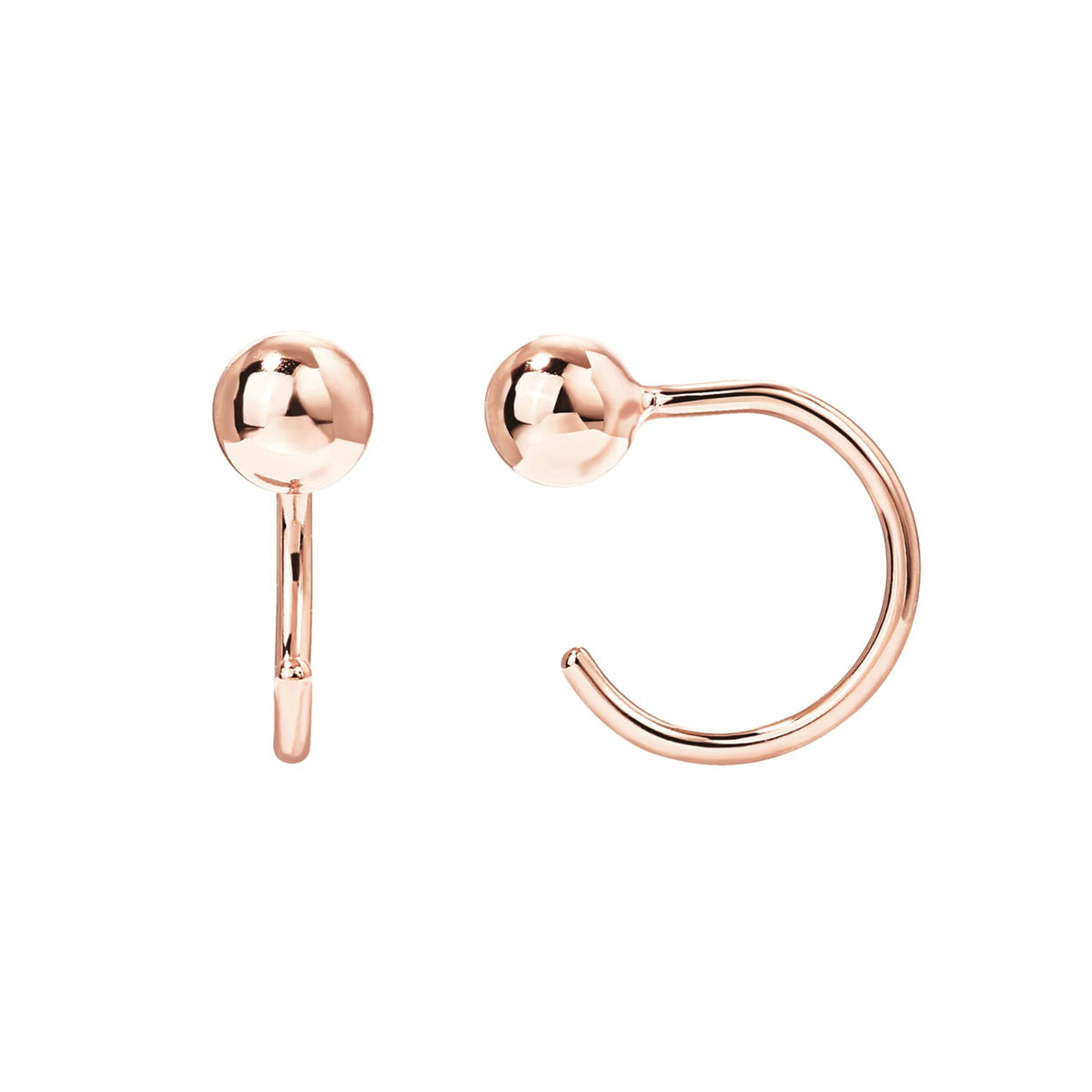 PAVOI 14K Gold Plated 925 Sterling Silver Huggie Half Hoop Earrings | Hypoallergenic Minimalist Tiny Cartilage Earring (Ball, Rose Gold)