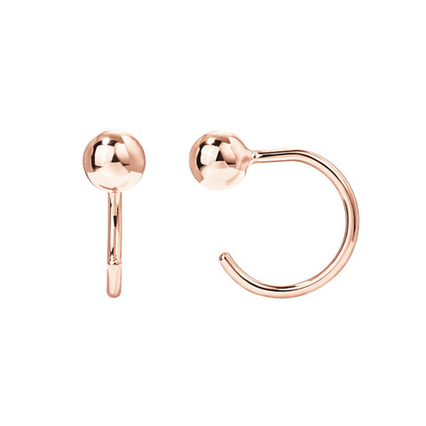 PAVOI 14K Gold Plated 925 Sterling Silver Huggie Half Hoop Earrings | Hypoallergenic Minimalist Tiny Cartilage Earring (Ball, Rose Gold)