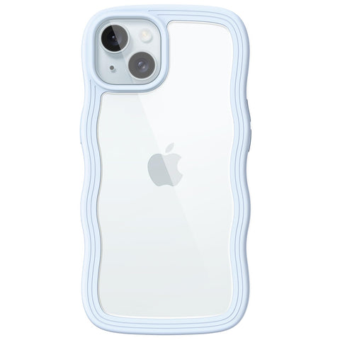 JETech Cute Case for iPhone 15 Plus 6.7-Inch, Wave Frame Curly Shape Shockproof Phone Cover for Women and Girls, Clear Hard PC Back (Blue)