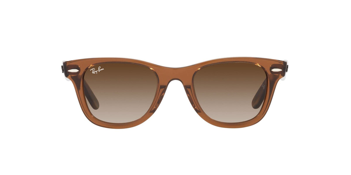 Ray-Ban Junior Kids' Rj9066S Wayfarer Square Sunglasses, Transparent Brown/Brown Gradient, 47 mm