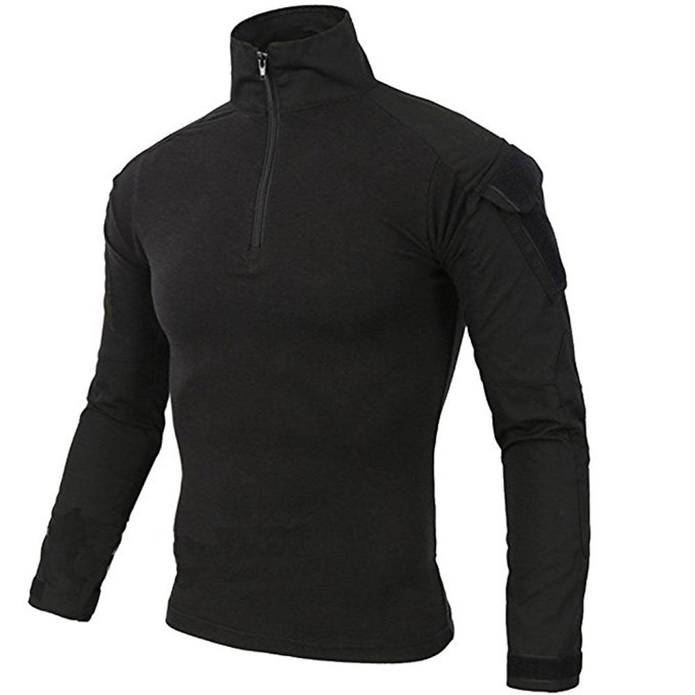 LiliChan Mens Long Sleeve Tactical Military T-Shirt Outdoor Shirt Combat Shirt with Zipper (Black, UK S(fit chest:34"-37"))