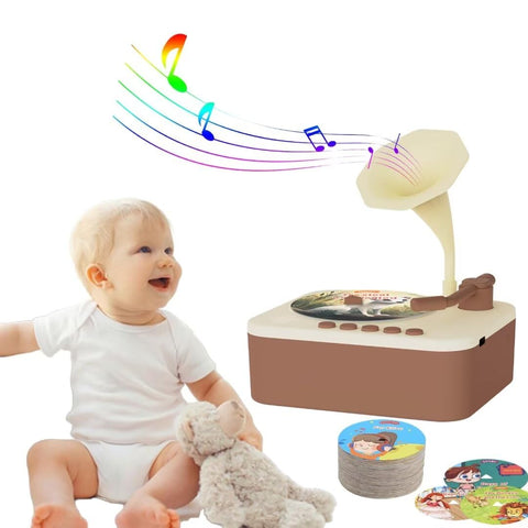 Retysaz Kids Phonograph with 99 Cards, story music player for kids 3-12 Musical Sensory Toy for boy girl,toddler Pre-Kindergarten toy Early Childhood Education birthday(Brown)