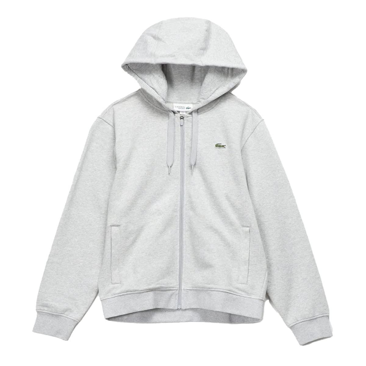 Lacoste Mens Sport Long Sleeve Fleece Full Zip Hoodie Sweatshirt, Silver Chine/Elephant Green, Medium US