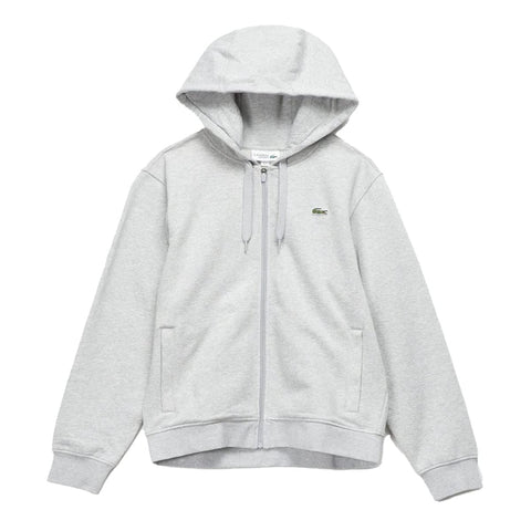 Lacoste Mens Sport Long Sleeve Fleece Full Zip Hoodie Sweatshirt, Silver Chine/Elephant Green, Medium US