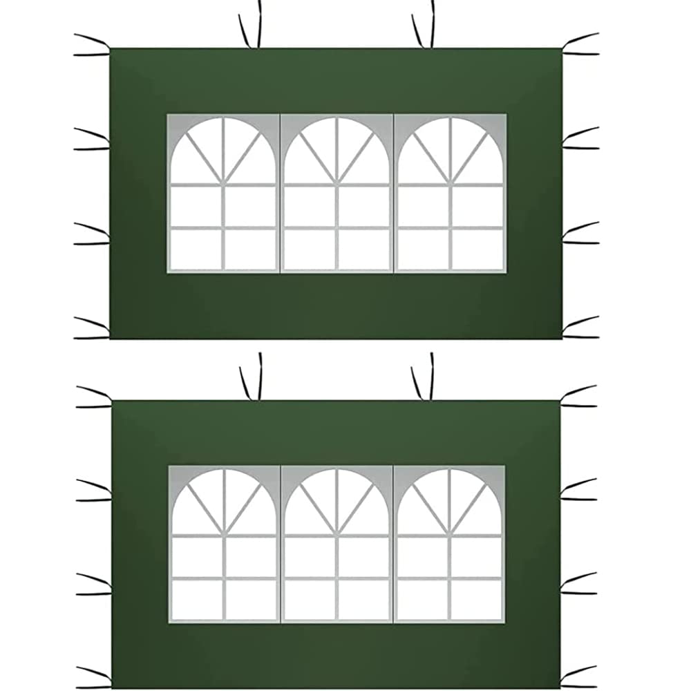 CiCixixi Side Panels for Gazebo with PVC Window, Green, 2 x 3 m Waterproof, Side Panel Garden Party Tent, UV Protection, 210D Side Replacement for Waterproof Garden Gazebo, Outdoor, Party