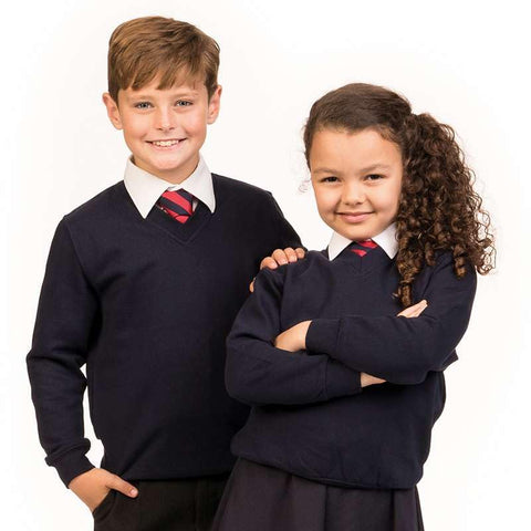 Mischief Ages 3-18 Boys Girls Unisex Unisex School Jumper V Neck Fleece Sweatshirt Uniform + Adult Sizes Navy