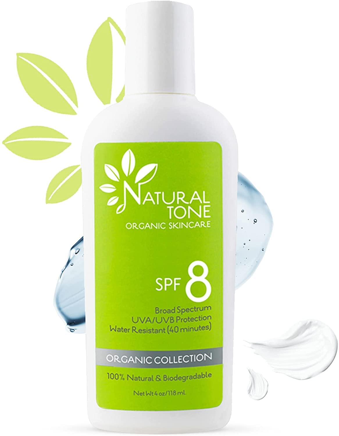 SPF8 Broad Spectrum Natural Sunscreen, Soothing and Hydrating Mineral Sunscreen, Vegan, Paraben-Free Sunblock, Water-Resistant Sunscreen for Face and Body, 6oz - Natural Tone Organic Skincare