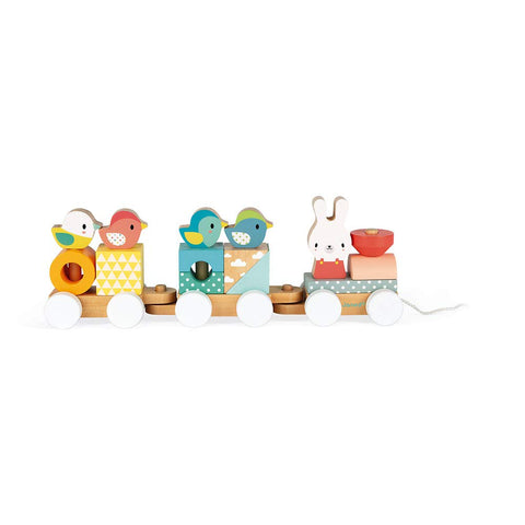 Janod Pure 2-in1 Stacking and Pull-Along Wood Train - Ages 1+ - J05157