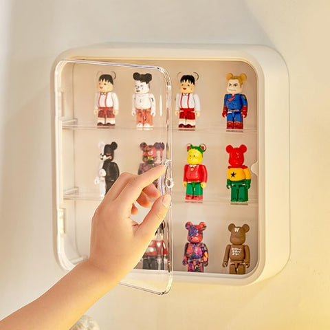 Clear Display Case for Figures, Wall Mounted Acrylic Storage Box, Dust Proof Display Cabinet Organizer for Mini Pop Mart Action Figures Collectibles (White)