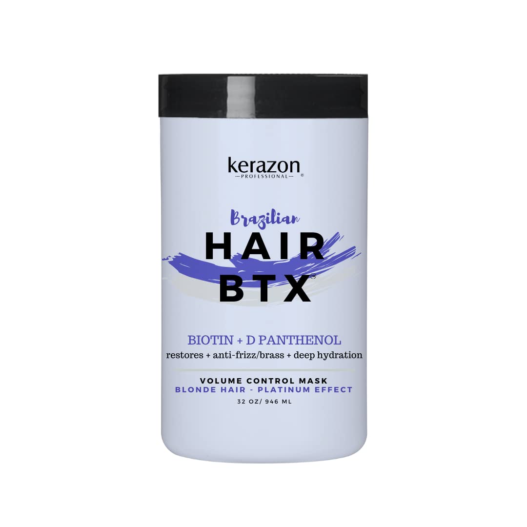 KERAZON Blonde Brazilian Hair BTX Treatment Purple Mask Platinum Effect & Silver Hair Providing Smoothing, Deep Hydration, Anti-Brass, Shine, Softness, Volume And Frizz Control. Salon Size.