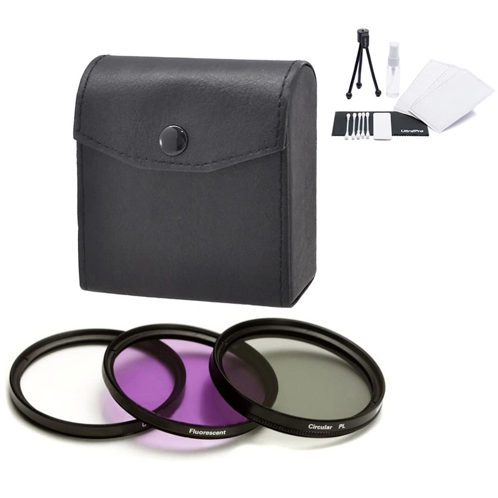 UltraPro 52mm Digital High-Resolution Filter Kit (UV, CPL, FLD) with Deluxe Filter Carry Case for Select Canon Digital Cameras. Bundle Includes: Cleaning Kit, LCD Screen Protector, Mini Tripod