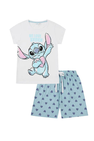 Disney We Love Stitch Ladies Short Pyjama Set (12-14) White