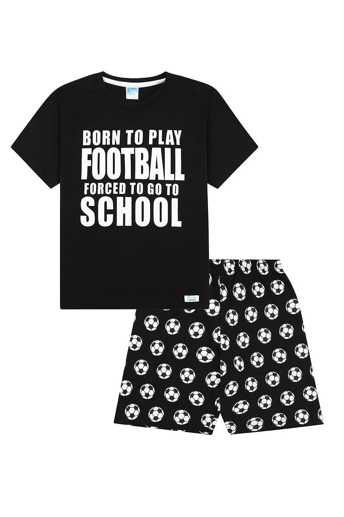 Boys Born To Play Football Forced To Go To School Short Cotton Pyjama Set (11-12 Years) Black