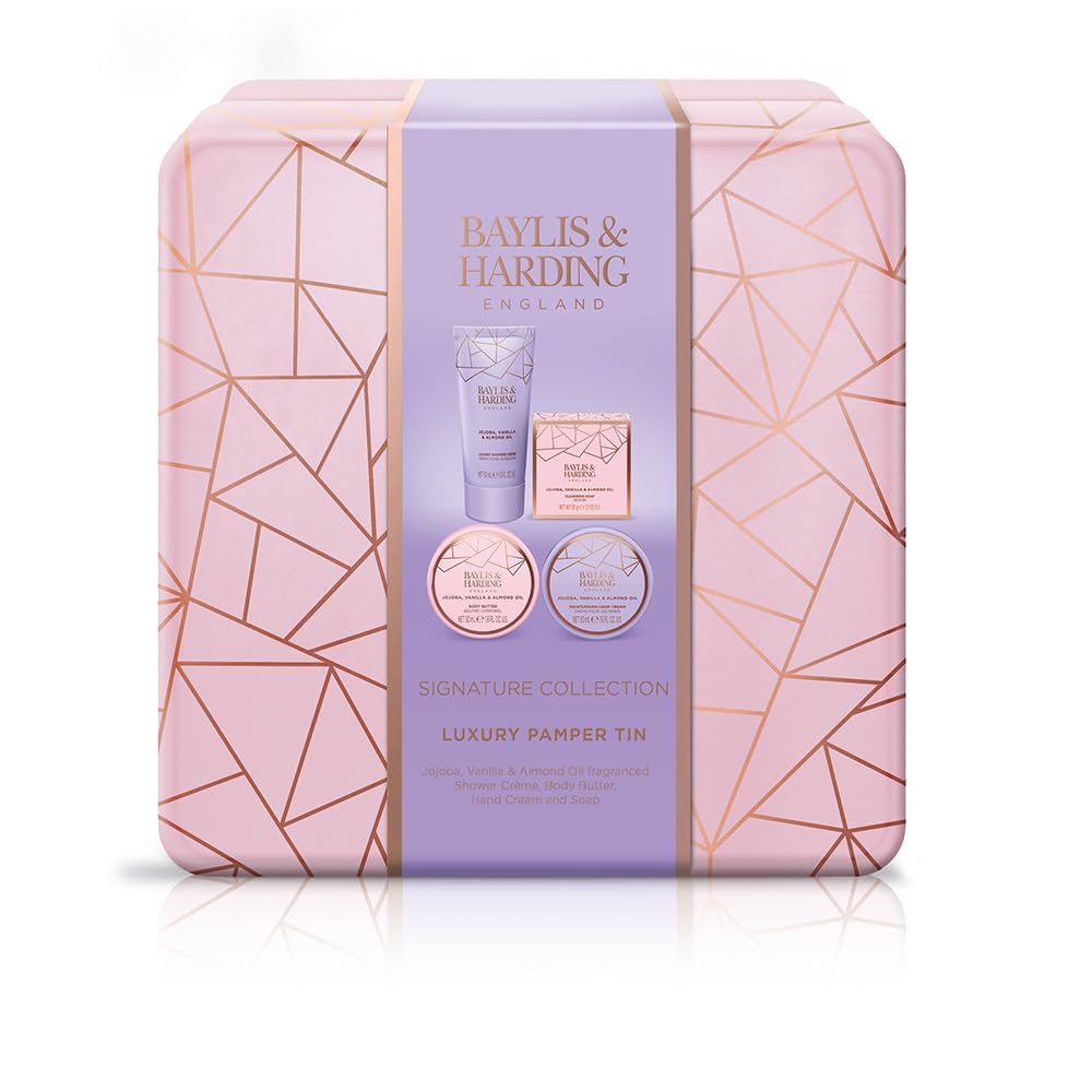 Baylis & Harding Jojoba, Vanilla & Almond Oil Luxury Pamper Tin Gift Set (Pack of 1) - Vegan Friendly