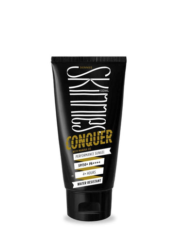 Skinnies 100ml SPF50+ CONQUER, Sungel Sun Cream, Broad Spectrum, Reef Safe, Water Resistant 4 hours