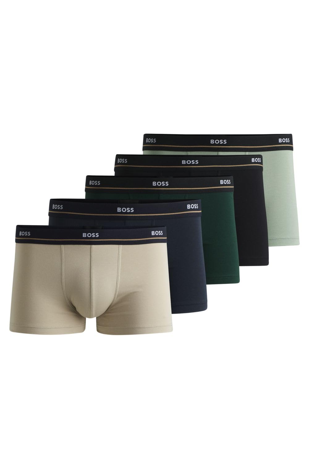 BOSS Mens Trunk 5P Essential Five-Pack of Logo-Waistband Trunks in Stretch Cotton