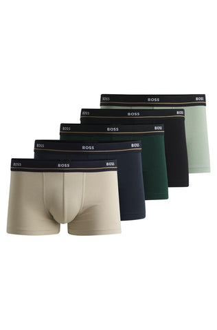 BOSS Mens Trunk 5P Essential Five-Pack of Logo-Waistband Trunks in Stretch Cotton