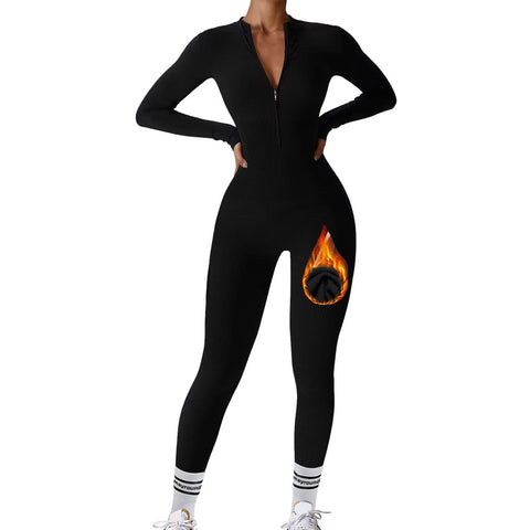 MAYROUND Women's Ribbed Jumpsuit Long Sleeve High Neck with Half Zip Up Bodycon Ski Thermal Sets Sports Bodysuit Bodycon Yoga Sexy Bodycon Basic Plain Casual Streetwear