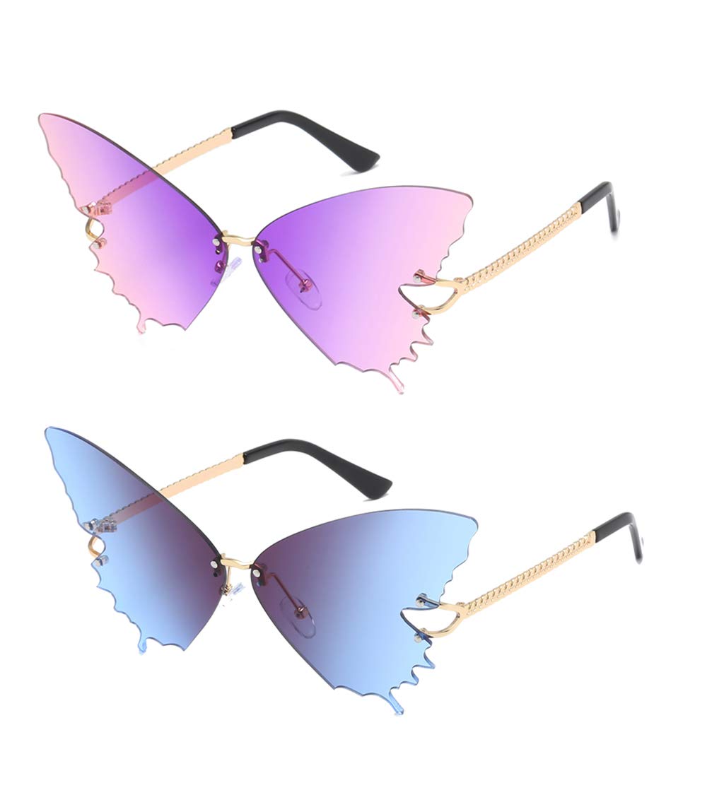 YAMEIZE Fashion Butterfly Rimless Sunglasses for Women Vintage Metal Frame Eyewear UV Protection