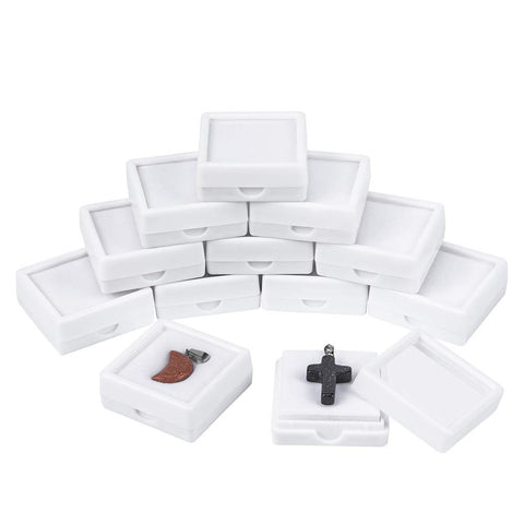 BENECREAT 24PCS White Gemstone Display Box Jewelry Box Container 1.57x0.6" with Clear Top Lids for Gems, Coins?Jewelry and Festival Gift Packing