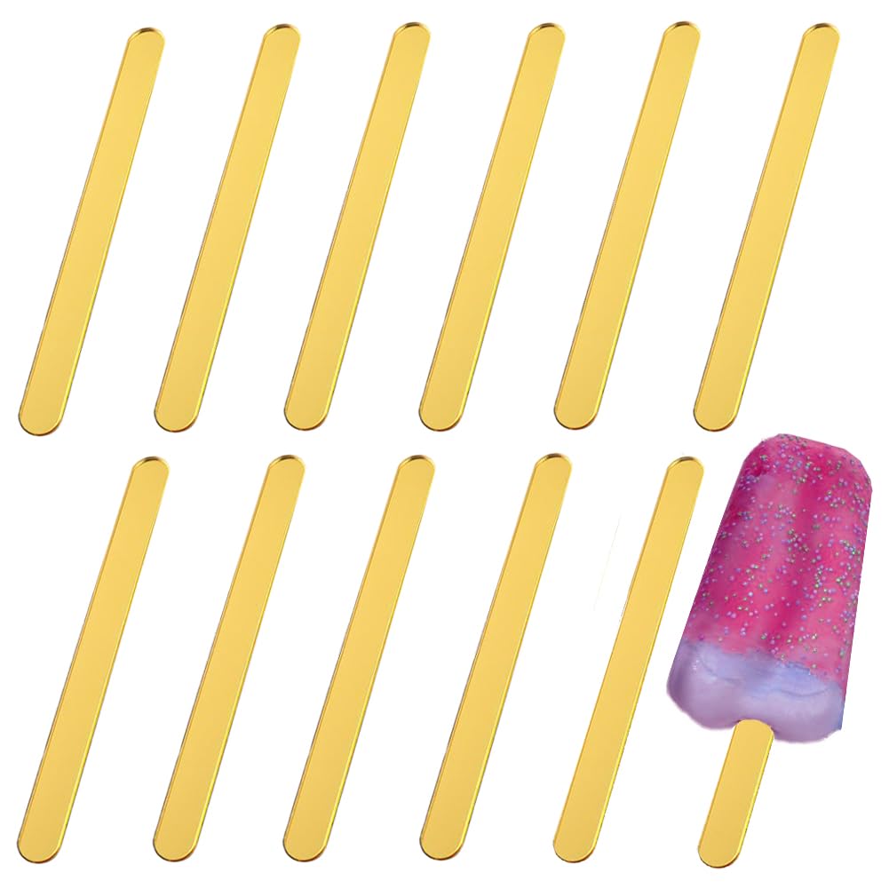 20Pcs Acrylic Popsicle Sticks Mirror Ice Cream Sticks Reusable Ice Pop Sticks Cakesicle Mold Sticks for DIY Ice Cream Cake Candy Party Craft (4.5 Inches, Gold)