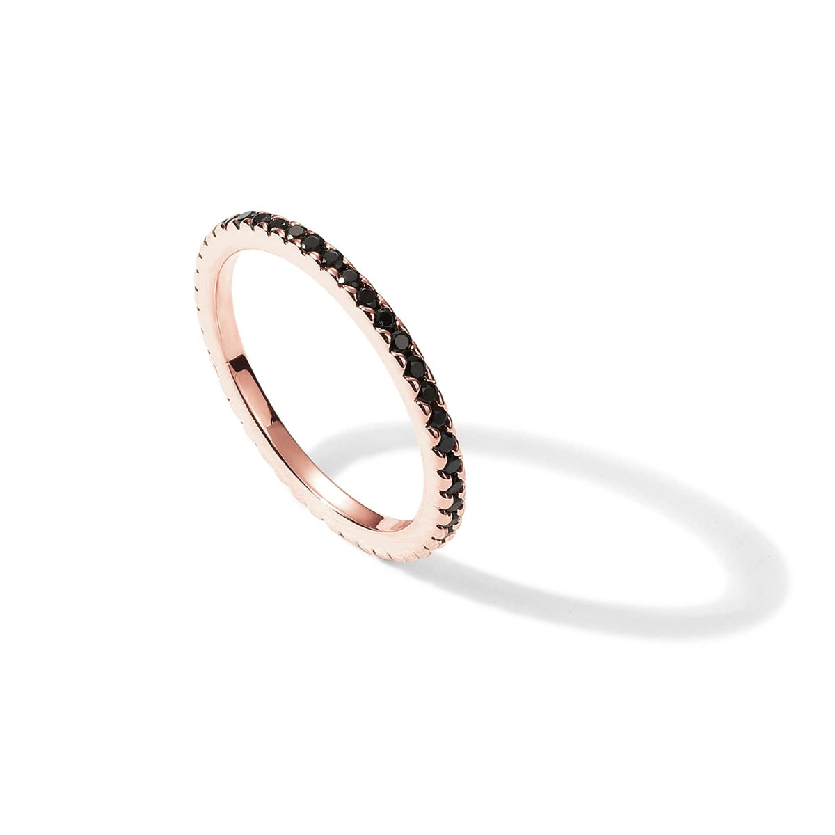 PAVOI 14K Rose Gold Plated Sterling Silver Stackable Ring with Colored CZ Stones | Black CZ Eternity Bands for Women (Size 5)