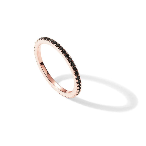 PAVOI 14K Rose Gold Plated Sterling Silver Stackable Ring with Colored CZ Stones | Black CZ Eternity Bands for Women (Size 5)