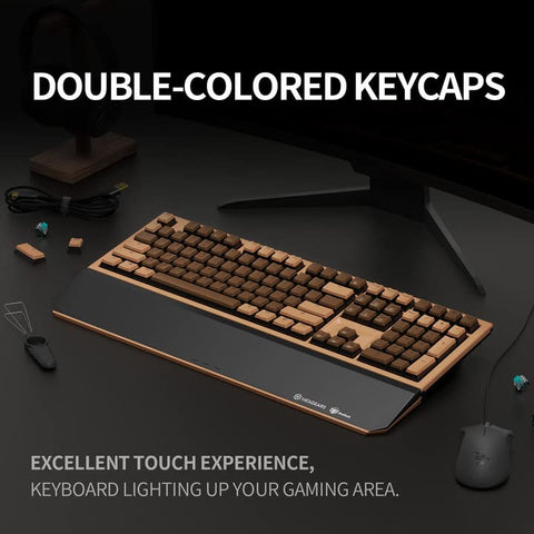 Hexgears X5 Mechanical Gaming Keyboard 108 Keys, Kailh Box Rose Red Switch Wired/Wireless 2.4G Dual Mode with White LED Backlit and Ergonomic Wrist Rest