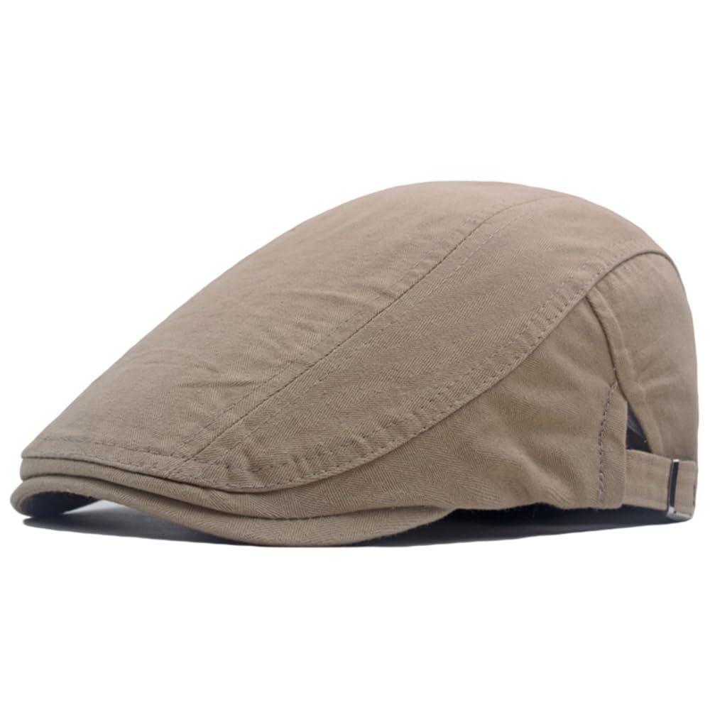 Qianuer Newsboy Hats Adjustable Ivy Flat Cap Gatsby Cabbie Driving Hat for Men Women (Solid-Khaki)