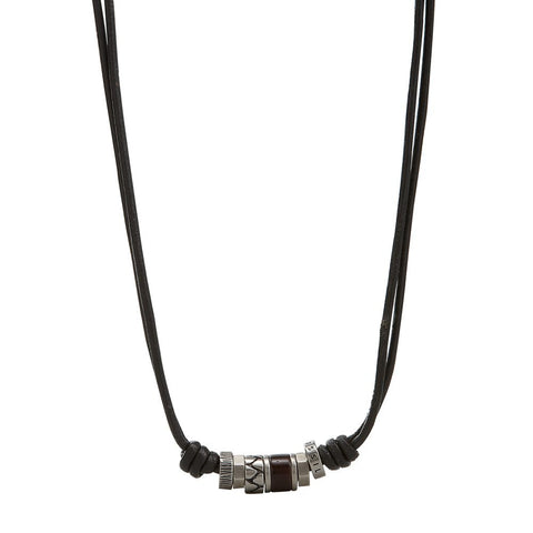 Fossil Necklace for Men , brown, Silver Genuine Leather Necklace, JF84068040