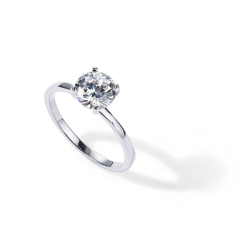 PAVOI 14K Sterling Silver Rhodium Plated Round Cut Solitare 1.5 CT Moissanite Engagement Ring for Women | Moissanite Wedding band for Women | Moissanite Promise Rings | Size 8.5